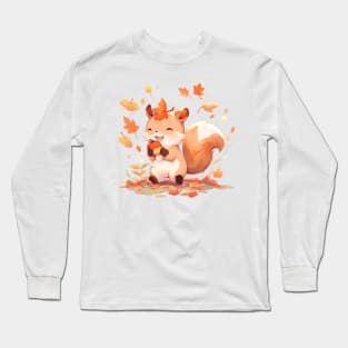 Happy Autumn Squirrel with an Acorn Long Sleeve T-Shirt